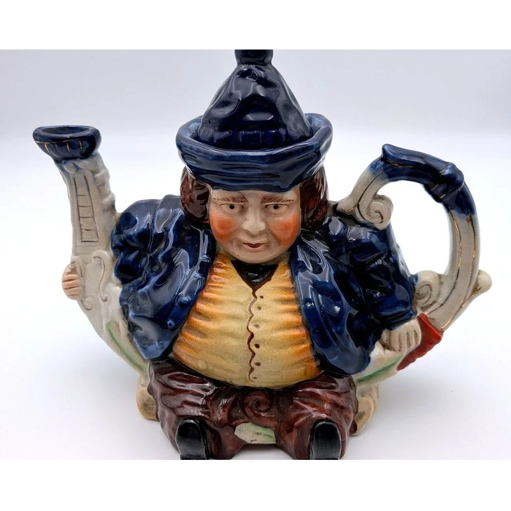 Vintage Ceramic Toby Jug Teapot Blue Coat Yellow Waistcoat Character Pot